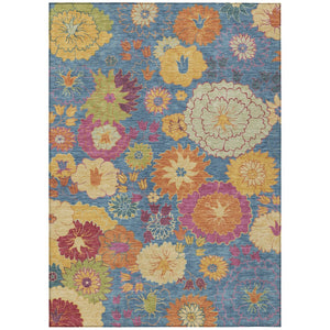 HomeRoots 9' Floral Area Rug in Blue, Gold & Pink - Washable, Heavy-Duty Indoor/Outdoor Design for Versatile Use 658055