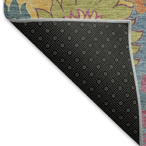 HomeRoots 9' Floral Area Rug in Blue, Gold & Pink - Washable, Heavy-Duty Indoor/Outdoor Design for Versatile Use 658055