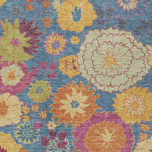HomeRoots 10' Vibrant Blue, Gold & Pink Floral Washable Area Rug - Durable Indoor/Outdoor Décor for Any Space 658056