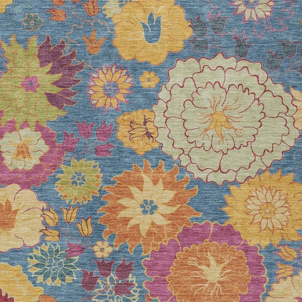 HomeRoots 10' Vibrant Blue, Gold & Pink Floral Washable Area Rug - Durable Indoor/Outdoor Décor for Any Space 658056