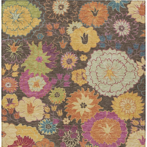 HomeRoots 5' X 8' Washable Floral Area Rug in Chocolate, Gold & Pink – Stylish Indoor/Outdoor Décor Solution 658058