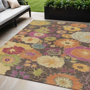 HomeRoots 5' X 8' Washable Floral Area Rug in Chocolate, Gold & Pink – Stylish Indoor/Outdoor Décor Solution 658058