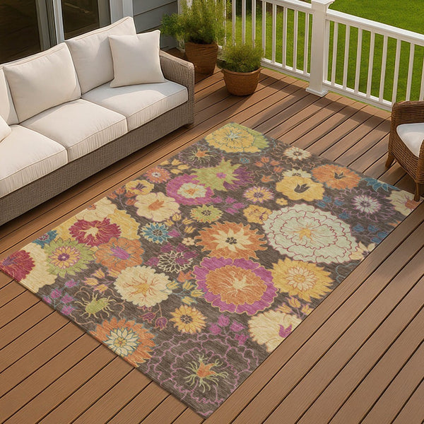 HomeRoots 5' X 8' Washable Floral Area Rug in Chocolate, Gold & Pink – Stylish Indoor/Outdoor Décor Solution 658058