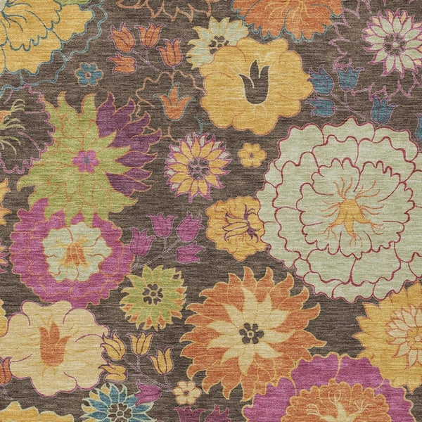 HomeRoots 5' X 8' Washable Floral Area Rug in Chocolate, Gold & Pink – Stylish Indoor/Outdoor Décor Solution 658058