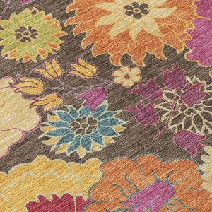 HomeRoots 5' X 8' Washable Floral Area Rug in Chocolate, Gold & Pink – Stylish Indoor/Outdoor Décor Solution 658058