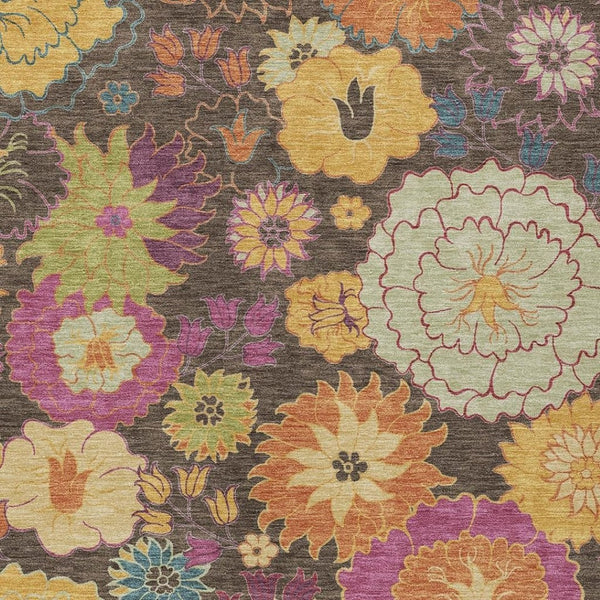 HomeRoots 8' Chocolate Gold and Pink Floral Washable Area Rug - Indoor/Outdoor Durable Elegance for Any Space 658060