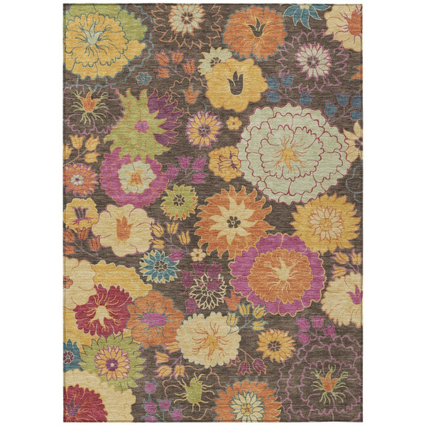 HomeRoots 8' Chocolate Gold and Pink Floral Washable Area Rug - Indoor/Outdoor Durable Elegance for Any Space 658060