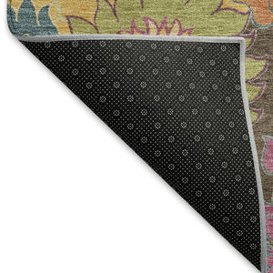 HomeRoots 8' Chocolate Gold and Pink Floral Washable Area Rug - Indoor/Outdoor Durable Elegance for Any Space 658060