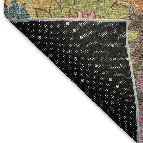 HomeRoots 8' Chocolate Gold and Pink Floral Washable Area Rug - Indoor/Outdoor Durable Elegance for Any Space 658060