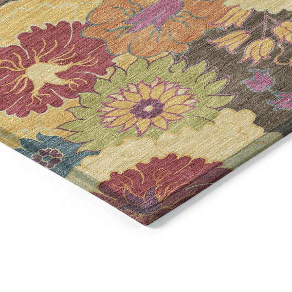 HomeRoots 8' Chocolate Gold and Pink Floral Washable Area Rug - Indoor/Outdoor Durable Elegance for Any Space 658060
