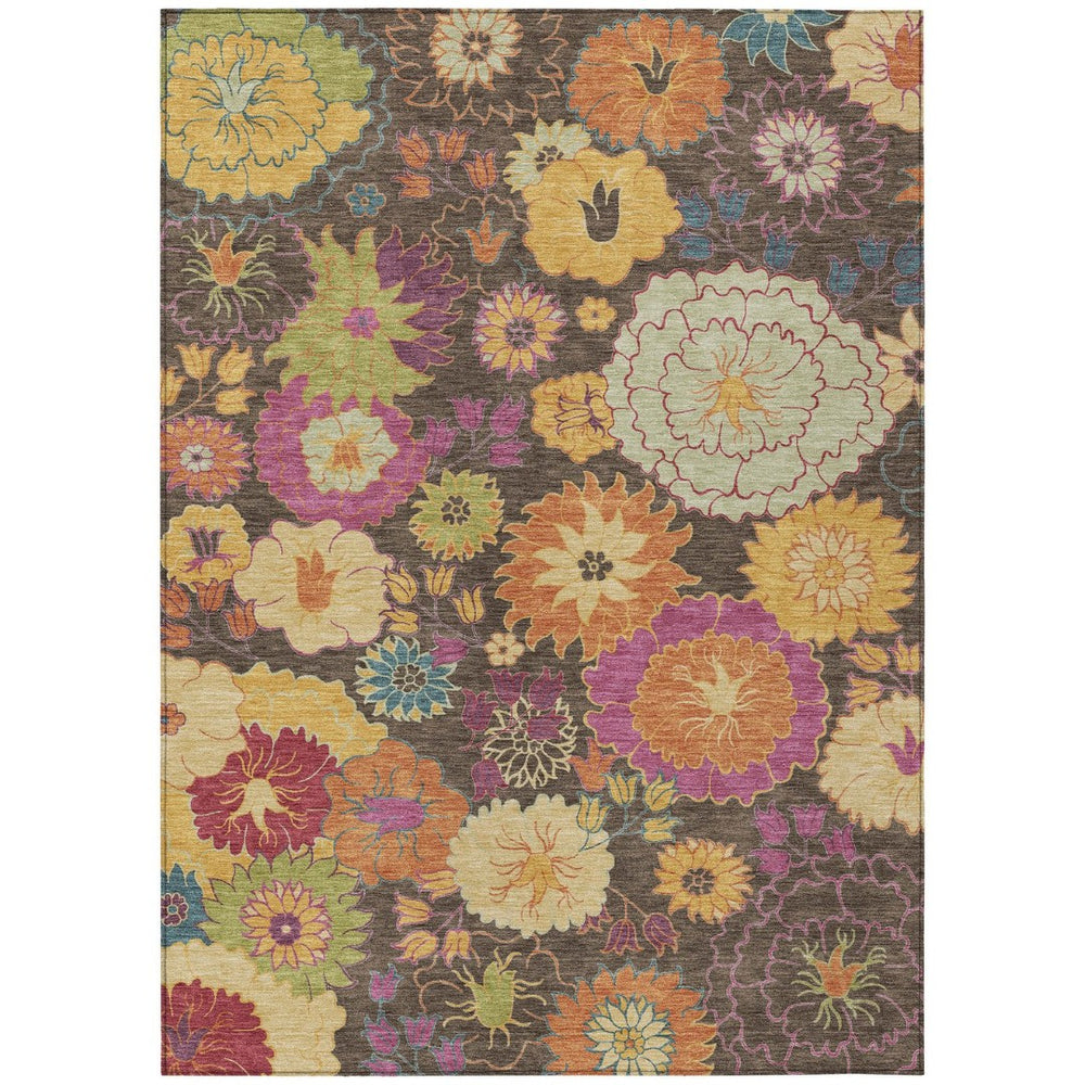 HomeRoots 9' X 12' Elegant Floral Washable Area Rug in Chocolate, Gold & Pink - Perfect for Indoor & Outdoor Use! 658061