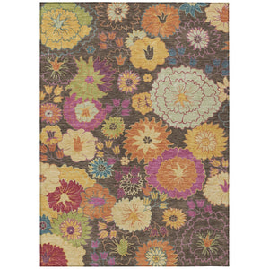 HomeRoots 9' X 12' Elegant Floral Washable Area Rug in Chocolate, Gold & Pink - Perfect for Indoor & Outdoor Use! 658061