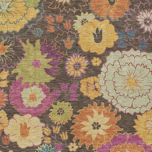 HomeRoots 9' X 12' Elegant Floral Washable Area Rug in Chocolate, Gold & Pink - Perfect for Indoor & Outdoor Use! 658061