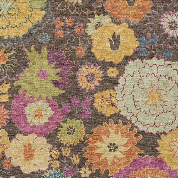 HomeRoots 9' X 12' Elegant Floral Washable Area Rug in Chocolate, Gold & Pink - Perfect for Indoor & Outdoor Use! 658061