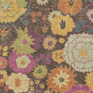 HomeRoots 10' X 14' Elegant Floral Washable Area Rug - Chocolate, Gold & Pink for Indoor/Outdoor Spaces 658062