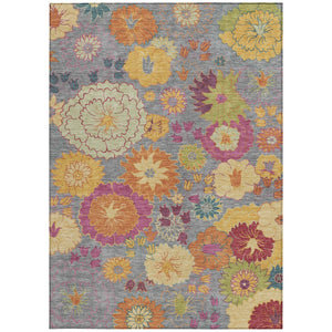 HomeRoots 5' Gray, Gold & Pink Floral Washable Rug - Durable Indoor/Outdoor Area Rug for High-Traffic Spaces 658064