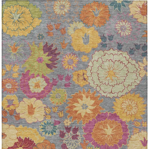 HomeRoots 8' X 10' Floral Washable Area Rug in Gray, Gold, and Pink - Perfect for Indoor and Outdoor Spaces! 658066
