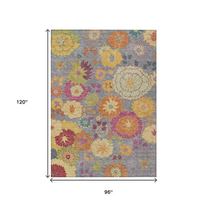 HomeRoots 8' X 10' Floral Washable Area Rug in Gray, Gold, and Pink - Perfect for Indoor and Outdoor Spaces! 658066