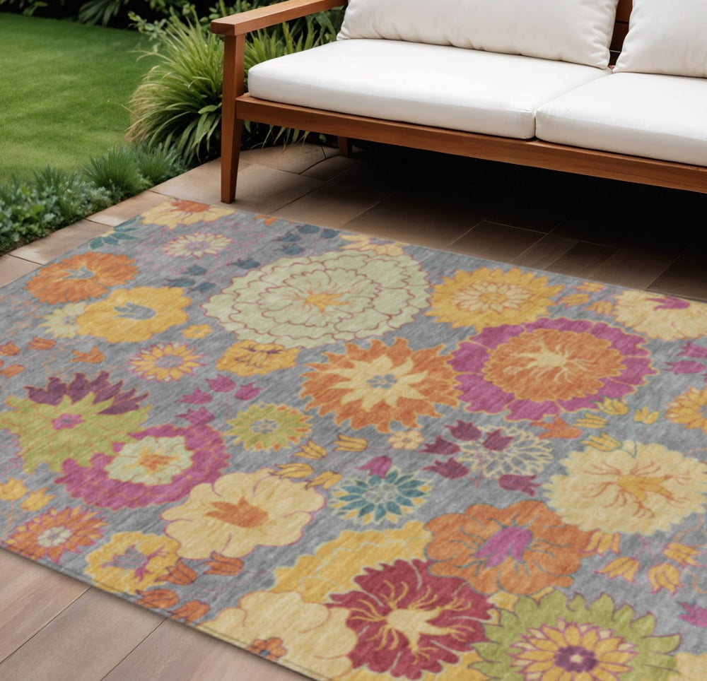 HomeRoots 8' X 10' Floral Washable Area Rug in Gray, Gold, and Pink - Perfect for Indoor and Outdoor Spaces! 658066