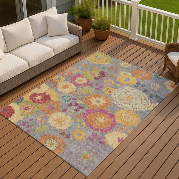 HomeRoots 8' X 10' Floral Washable Area Rug in Gray, Gold, and Pink - Perfect for Indoor and Outdoor Spaces! 658066