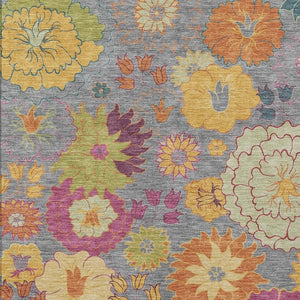 HomeRoots 8' X 10' Floral Washable Area Rug in Gray, Gold, and Pink - Perfect for Indoor and Outdoor Spaces! 658066