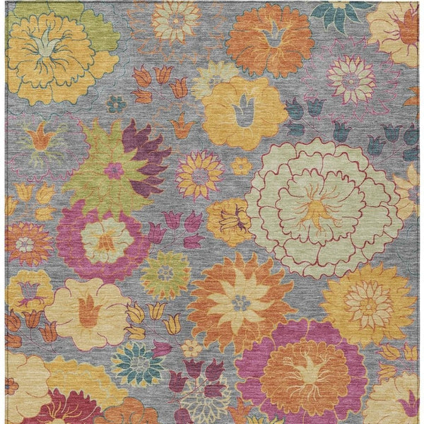 HomeRoots 9' X 12' Elegant Gray Gold Pink Floral Area Rug – Durable, Washable, Indoor/Outdoor, Stain-Resistant 658067