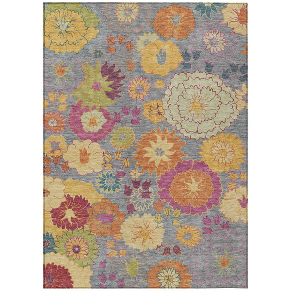 HomeRoots 9' X 12' Elegant Gray Gold Pink Floral Area Rug – Durable, Washable, Indoor/Outdoor, Stain-Resistant 658067