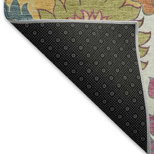 HomeRoots 5' Elegant Ivory Gold Pink Floral Area Rug - Washable, Durable, Perfect for Indoor & Outdoor Use 658070