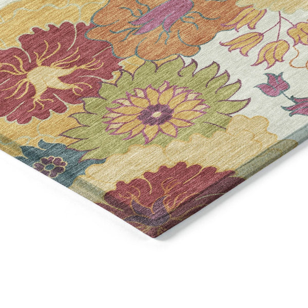 HomeRoots 5' Elegant Ivory Gold Pink Floral Area Rug - Washable, Durable, Perfect for Indoor & Outdoor Use 658070