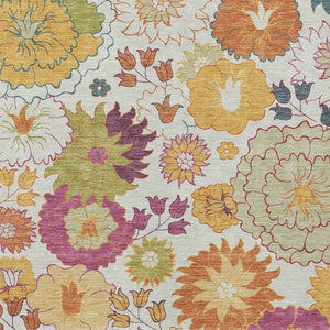 HomeRoots 5' Elegant Ivory Gold Pink Floral Area Rug - Washable, Durable, Perfect for Indoor & Outdoor Use 658070