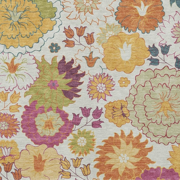 HomeRoots 5' Elegant Ivory Gold Pink Floral Area Rug - Washable, Durable, Perfect for Indoor & Outdoor Use 658070