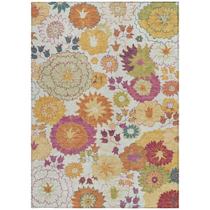 HomeRoots 8' X 10' Elegant Ivory Gold Pink Floral Area Rug – Washable, Indoor/Outdoor, Durable & Stylish Décor 658072