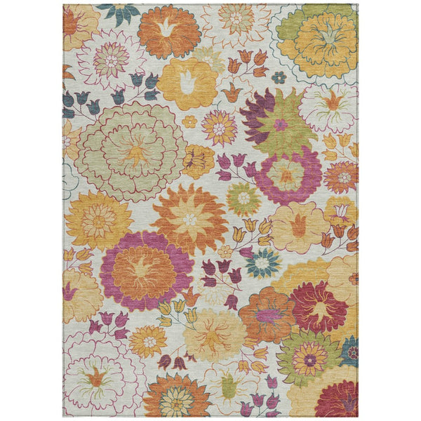 HomeRoots 8' X 10' Elegant Ivory Gold Pink Floral Area Rug – Washable, Indoor/Outdoor, Durable & Stylish Décor 658072