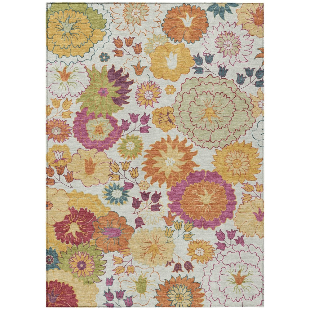 HomeRoots 8' X 10' Elegant Ivory Gold Pink Floral Area Rug – Washable, Indoor/Outdoor, Durable & Stylish Décor 658072