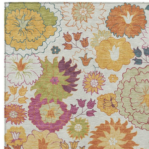 HomeRoots 8' X 10' Elegant Ivory Gold Pink Floral Area Rug – Washable, Indoor/Outdoor, Durable & Stylish Décor 658072