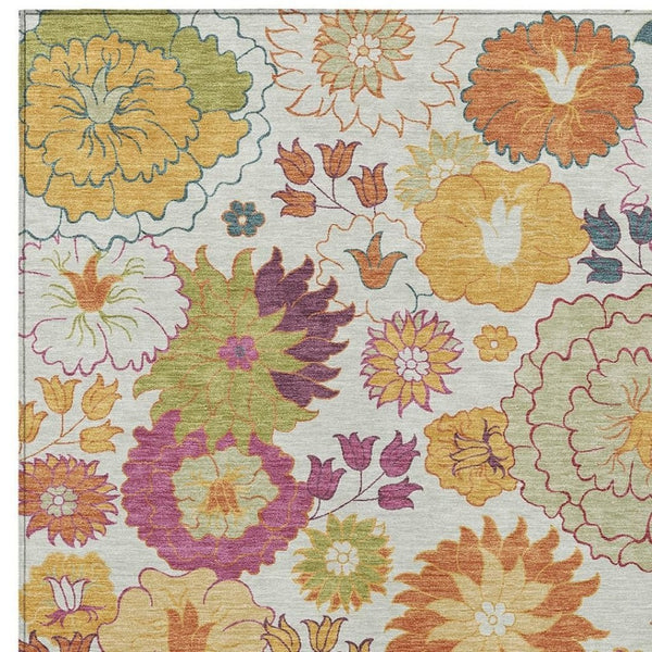 HomeRoots 8' X 10' Elegant Ivory Gold Pink Floral Area Rug – Washable, Indoor/Outdoor, Durable & Stylish Décor 658072