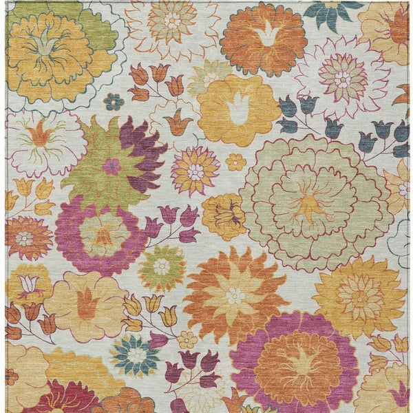HomeRoots 10' Ivory Gold Pink Floral Area Rug - Washable, Durable, Indoor Outdoor Design for Any Space 658074