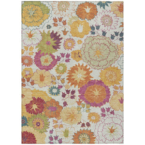 HomeRoots 10' Ivory Gold Pink Floral Area Rug - Washable, Durable, Indoor Outdoor Design for Any Space 658074
