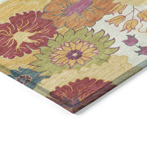 HomeRoots 10' Ivory Gold Pink Floral Area Rug - Washable, Durable, Indoor Outdoor Design for Any Space 658074