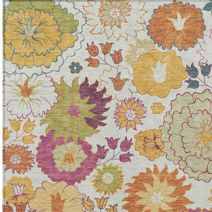 HomeRoots 10' Ivory Gold Pink Floral Area Rug - Washable, Durable, Indoor Outdoor Design for Any Space 658074