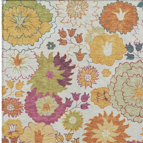 HomeRoots 10' Ivory Gold Pink Floral Area Rug - Washable, Durable, Indoor Outdoor Design for Any Space 658074