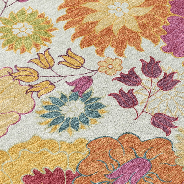 HomeRoots 10' Ivory Gold Pink Floral Area Rug - Washable, Durable, Indoor Outdoor Design for Any Space 658074