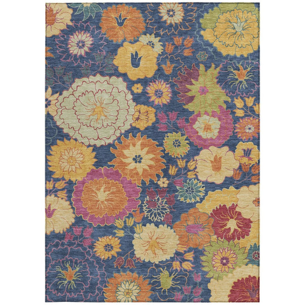 HomeRoots 5' Navy Blue Floral Area Rug - Durable, Washable, Stain-Resistant Design for Indoor & Outdoor Use 658076
