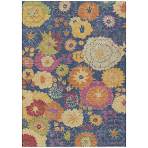 HomeRoots 5' Navy Blue Floral Area Rug - Durable, Washable, Stain-Resistant Design for Indoor & Outdoor Use 658076