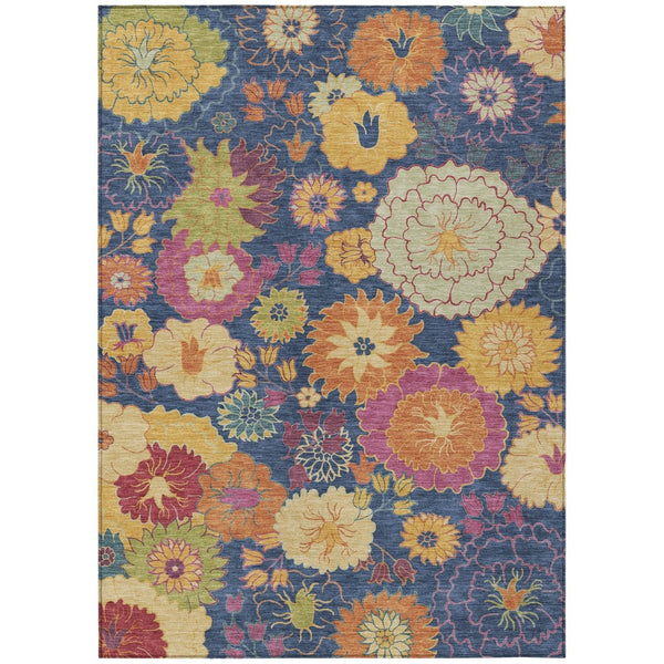 HomeRoots 5' Navy Blue Floral Area Rug - Durable, Washable, Stain-Resistant Design for Indoor & Outdoor Use 658076