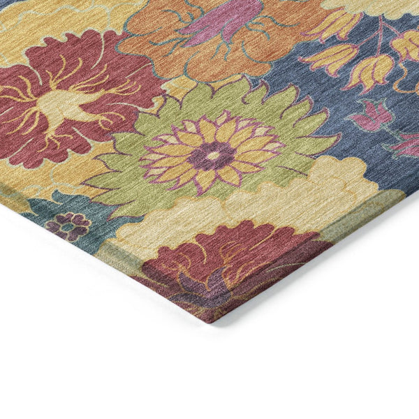 HomeRoots 5' Navy Blue Floral Area Rug - Durable, Washable, Stain-Resistant Design for Indoor & Outdoor Use 658076