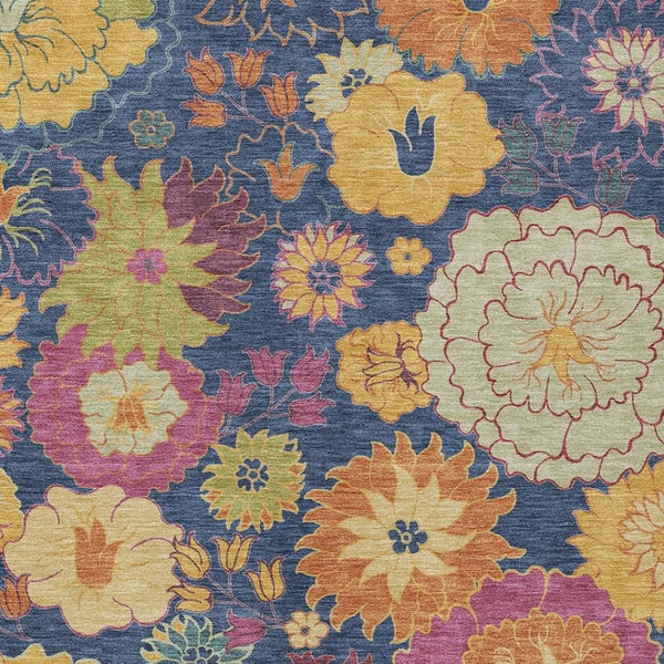HomeRoots 5' Navy Blue Floral Area Rug - Durable, Washable, Stain-Resistant Design for Indoor & Outdoor Use 658076