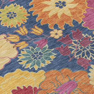 HomeRoots 5' Navy Blue Floral Area Rug - Durable, Washable, Stain-Resistant Design for Indoor & Outdoor Use 658076