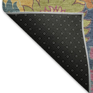 HomeRoots 9' X 12' Navy Blue Gold Pink Floral Washable Indoor Outdoor Area Rug for Versatile Home Décor Solutions 658079