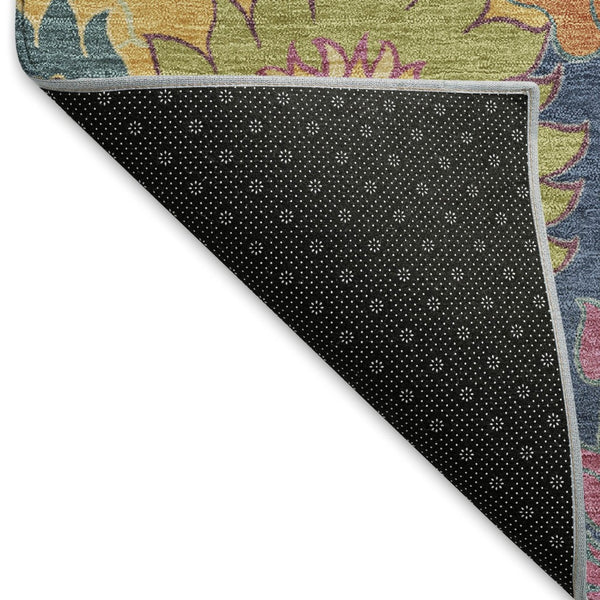 HomeRoots 9' X 12' Navy Blue Gold Pink Floral Washable Indoor Outdoor Area Rug for Versatile Home Décor Solutions 658079